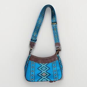 Meitrue crossbody bag Turquoise Brown Western Southwest Aztec Vegan Leather Boho